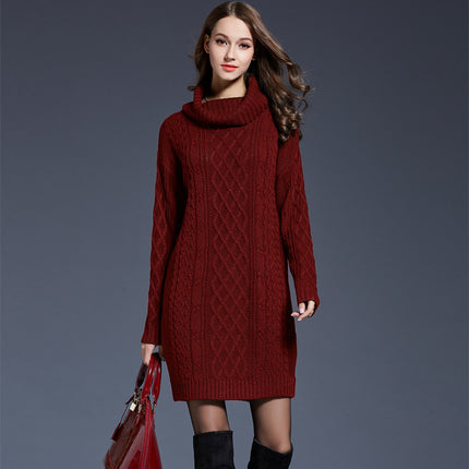 2023 autumn and winter new Amazon best selling European and American plus size women's knitwear dress long turtleneck women