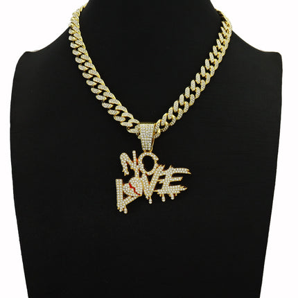 European and American hip-hop style full diamond stitching letter love pendant clavicle chain heartbroken letter NOLOVE Cuban tide necklace