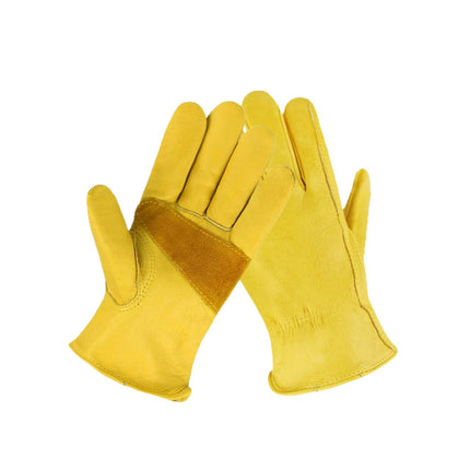 First-Layer Cowhide Golden Welding and Handling Gloves, Outdoor Cycling Protective Labor Protection Gloves, Gardening Short Leather Gloves Wholesale
