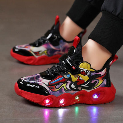 2025 Boys' Shoes Children's Anti-Slip Mid-Leat Running Shoes Leather with Lights Spider-Man Children's Sports Shoes Autumn Lightweight