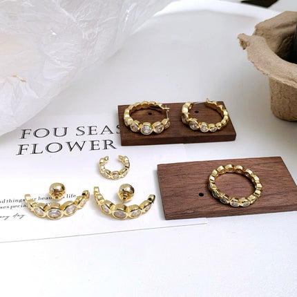 Cross-Border Shijia New Mixed Round Cut Earrings Earrings Ring Round Diamond Bubble Beads Earrings Manufacturer Wholesale