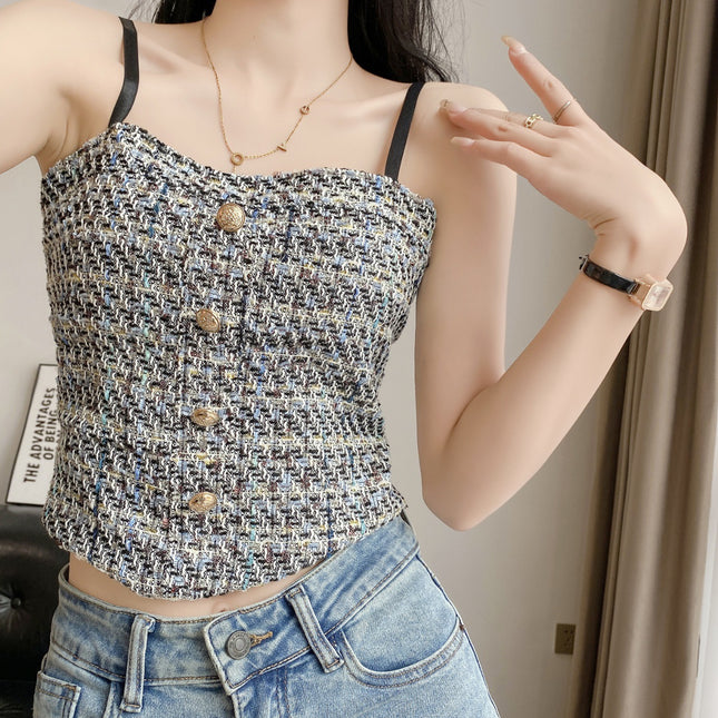 Korean Style Small Fragrant Style Braided Plaid Camisole Female Beautiful Back Sexy Slim Fit Versatile Bottoming Wrap Chest Tube Top