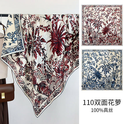 Chinese Style Double-sided Two-color Silk Flower Jacquard 110 Large Square Scarf Expensive Silk Scarf Shawl Gift Giving High-end Scarf