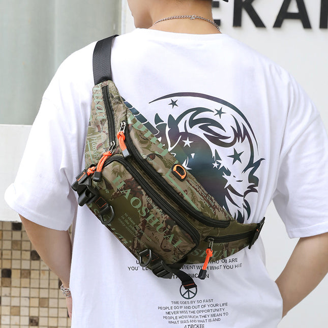 2025 Summer Large Capacity Nylon Cloth Men's Waist Bag Mobile Phone Bag Outdoor Leisure Bag Trendy Sports Crossbody Bag Wholesale