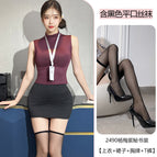 Yangmei purple [top + skirt + badge + t pants] includes black flat stockings / One Size