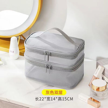 New Large-Capacity Cosmetic Bag for Women, Black Transparent Mesh Cosmetics and Toiletries Storage Bag with Transparent Design