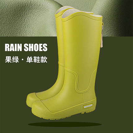 Fashion Trend Rain Shoes Women's Waterproof Non-slip High Barrel Rain Boots Adult Camping Work Wear-resistant Rubber Shoes Long Barrel Water Shoes