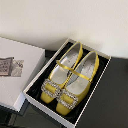 Spring 2025 New Style Style Style Red Mary Jane Shoes French Flat Rhinestone Single Shoes Fairy Shoes