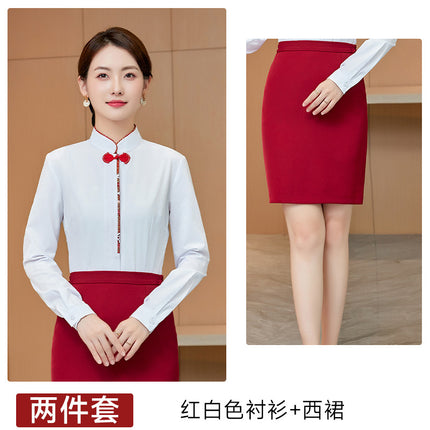 White Shirt Women's Vertical Collar Slim-fit Slimming Top with Buckle Korean Style Elegant Hotel Front Desk Attendant Professional Shirt