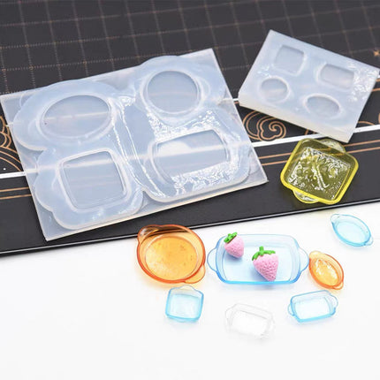 Mini Plate Tray Silicone Mold DIY Crystal Glue Uv Glue Food Toy Fruit Bottom Tray Handmade Mold