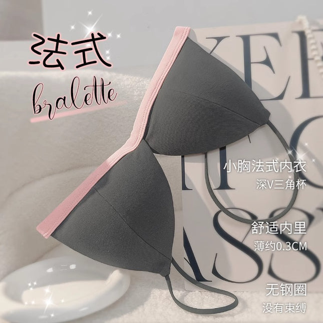 Contrasting Color Simple Style Beautiful Back Nearby Girl's Non-marking Triangle Cup Thin Strapless Non-rimmed Bra Sexy Bra