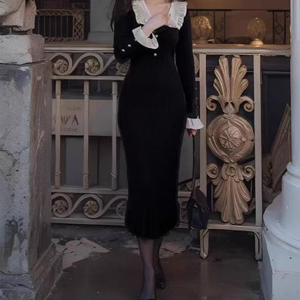 Ruffled Dress Knitted Skirt Autumn and Winter New Sweater Skirt 2025 Retro Lady European and American Cross-Border French Skirt