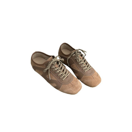 Niche Retro German Training Shoes for Women 2026 New Model Genuine Leather Versatile Front Lace-Up Patchwork Casual Sneakers Flat Sneakers