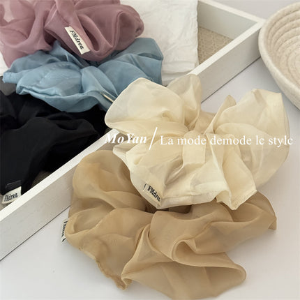 New Versatile Lightweight Gauze Scrunchie Ponytail Holder for Women, Simple Solid Color Hair Tie, Elegant Korean Style