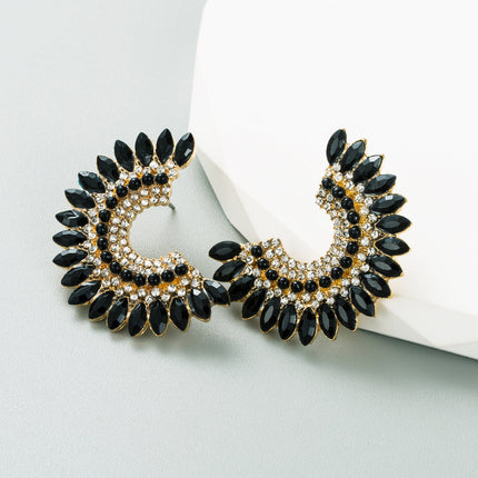Europe and the United States cross-border geometric semicircular alloy diamond earrings women's fashion new earrings high sense wholesale in stock