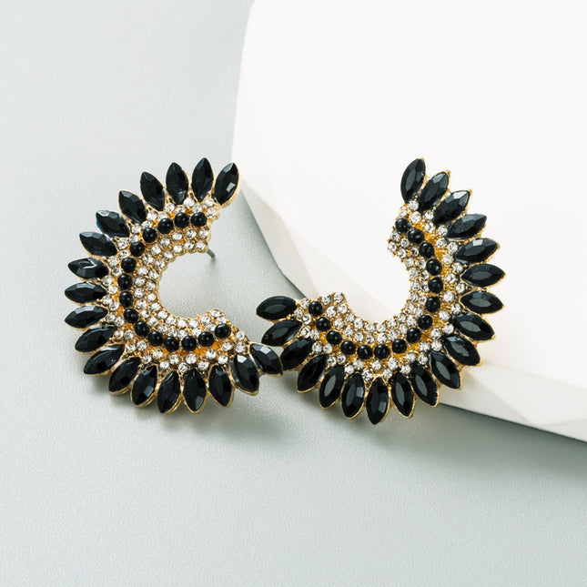 Europe and the United States cross-border geometric semicircular alloy diamond earrings women's fashion new earrings high sense wholesale in stock