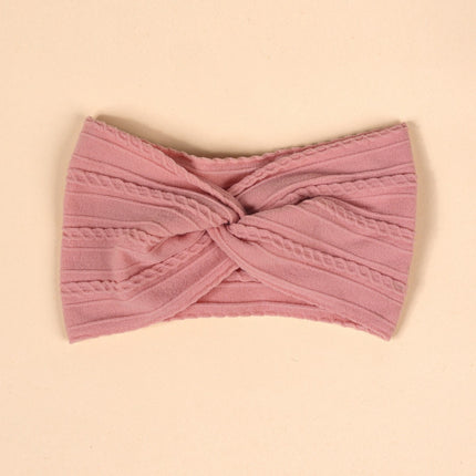 Cross-Border Kidsren's Hair Accessories European and American Popular Baby Cross Headband Jacquard Twist Bow Baby Pure Color Hairband