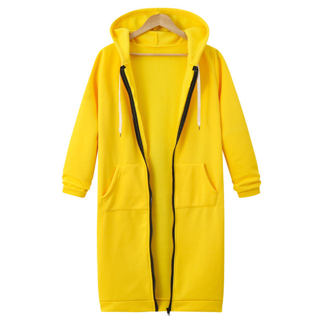 AliExpress Ebay Amazon Autumn and Winter Women's European and American Hooded Long Sleeve Long Sweater Fleece Zipper Coat Women