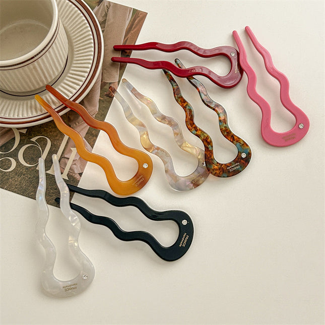 A Diamond Acetic Acid U-Shaped Wave Hair Hairpin Disc Hair New Chinese Style National Style Hair Hairpin Hair Accessories Gentle All-Match New Style