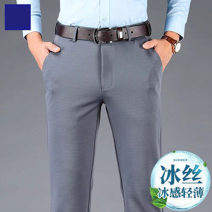 Cross-border wholesale new ice silk four-sided stretch pants men's casual pants business men's straight pants suit pants