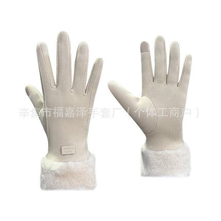 Cold-Proof Warm Gloves for Women in Autumn and Winter, German Velvet Fleece-Lined Outdoor Cycling Touch Screen Gloves, Korean Style Simple Woolen Gloves