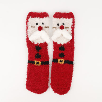 Christmas socks women's Christmas tree socks winter thick warm coral fleece sleep socks cartoon elk snowman
