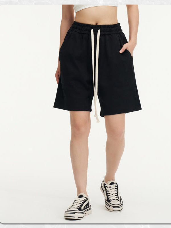 450g heavy cotton jersey elastic casual shorts solid color basic pants loose men's sports pants