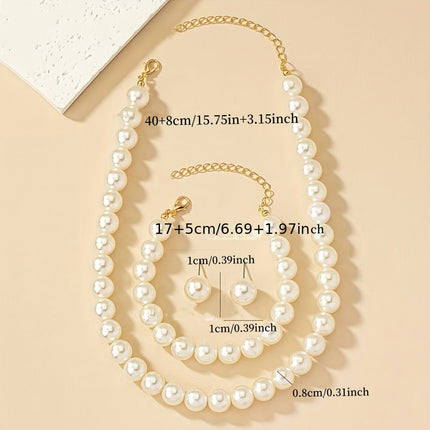 A set of cold wind imitation pearl earrings bracelet necklace suit female niche temperament retro clavicle chain suit wholesale