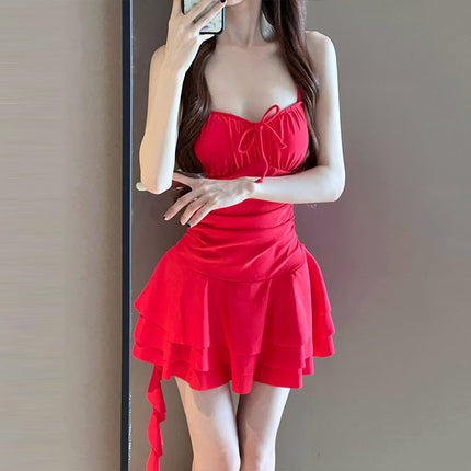 Women's Swimsuit, High-End One-Piece Skirt Style, Korean Style for Small People, Conservative, Covering the Flesh, Slimming Look, Seaside Vacation, Hot Spring Bathing