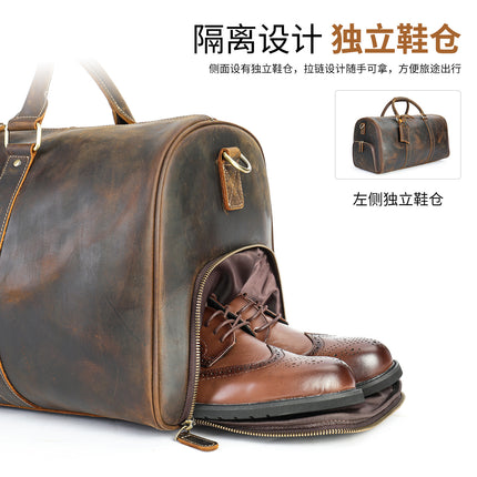 Crazy Horse Leather European and American Retro Men's Casual Travel Bag Genuine Leather Large Capacity Portable Crossbody Bag Advanced Travel Bag