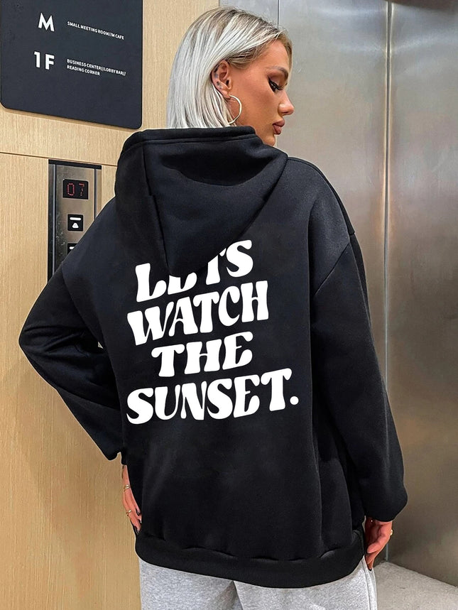 Foreign Trade Women's Velvet Sweatshirt Slogan Print Kangaroo Pocket Drawstring Print Hoodie