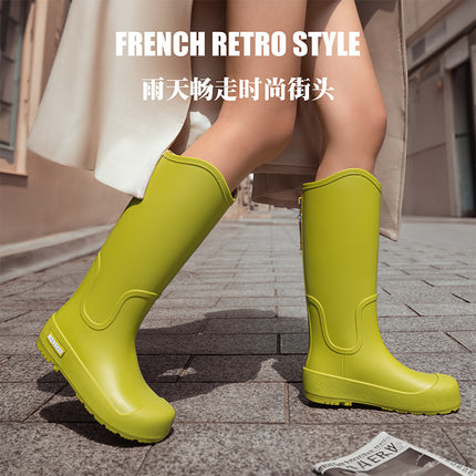 Fashion Trend Rain Shoes Women's Waterproof Non-slip High Barrel Rain Boots Adult Camping Work Wear-resistant Rubber Shoes Long Barrel Water Shoes