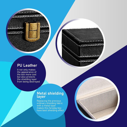 New cross-border in stock black PU leather RFID Faraday shielding box car key mobile phone signal shielding box