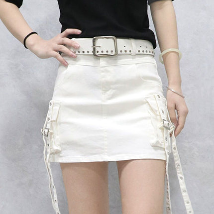 Retro Black and Gray Spicy Girl Style Ribbon Sweet Cool Denim Short Skirt for Women, Spring and Summer High-Waisted Workwear Ins Elastic Bodycon Skirt