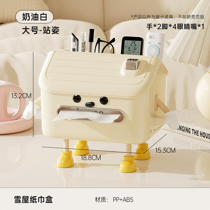 Desktop Tissue Box with High Aesthetic Appeal for Home Use, Stone-Like Bathroom Toilet Paper Holder with Built-In Spring, Large Capacity Tissue Box for Living Room