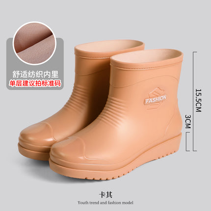 Short-Tube Student Adult Women's Non-Slip Overshoes, Wear-Resistant Rain or Shine Shoes, Women's Water Shoes, Women's Soft-Soled Plus Cotton Rubber Shoes, Waterproof and Velvet