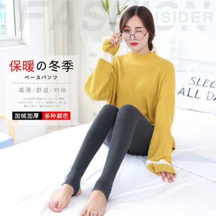 Autumn and Winter Vertical Stripe Thickened Leggings Outer Wear Foot Warm Pants Autumn Pants fleece-lined Slimming