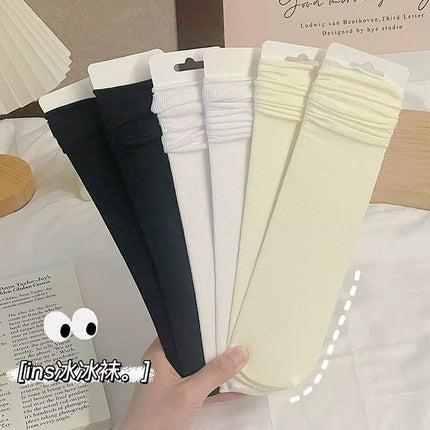 Ice Socks 2025 Popular Women's Summer Thin Pure Color Mid-Calf Socks for Girls Summer Japanese Style Style Sweat-Absorbent, Breathable and Deodorant