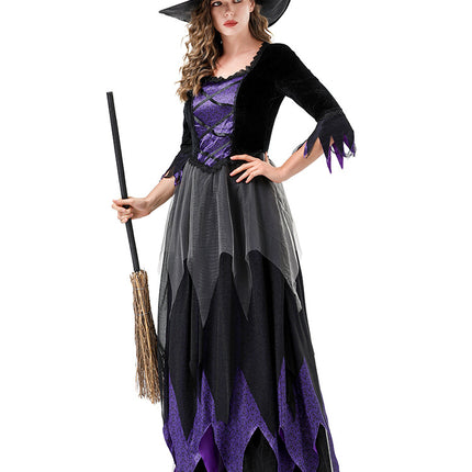 Halloween Cosplay Witch Costume Vampire Black Purple Dress Magic Witch Stage Role Play