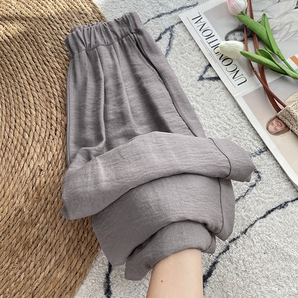 Real Shot Pleated Wide-Leg Pants for Women 2025 Summer Drapey Loose Japanese Style Lazy Elastic Waist Floor-Length Trousers