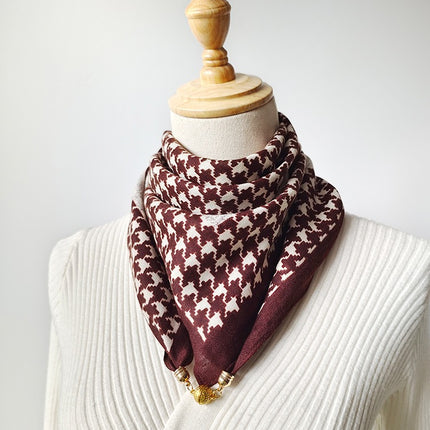2024 New Cotton and Linen Square Scarf Autumn and Winter Neck Protection Small Scarf Women's Magnetic Buckle Triangle Scarf High-grade All-match Scarf