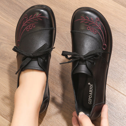 Mom's Shoes, Soft-Soled Single Shoes for Middle-Aged and Elderly People, Comfortable for Feet, New Women's Shoes for Grandma, Middle-Aged Non-Slip Flat-Soled Spring and Autumn Leather Shoes