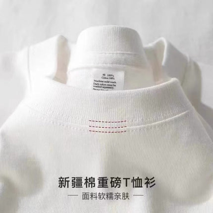 Pure white 250g pure cotton heavy thick opaque short sleeve men's light gray loose casual bottoming shirt top T-shirt
