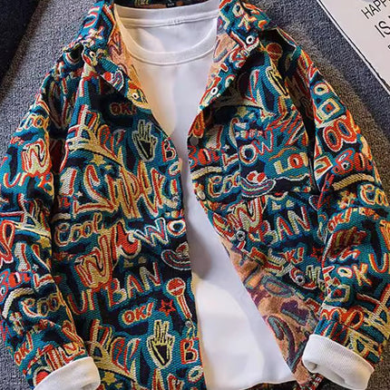 Vintage Ethnic Style Woven Jacket Men's Autumn Jacket Men's High-end Sense Handsome Lapel Shirt Home Figure# XXF035
