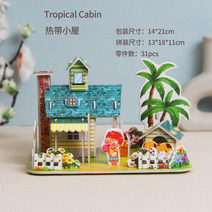 Paper 3D Stereo Puzzle Education School Model DIY Handmade Kidsren's Educational Toys Girls Kindergarten Wholesale