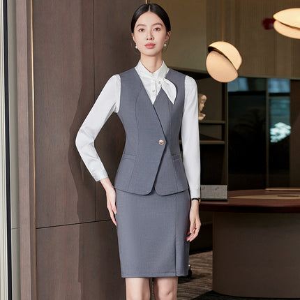 High-End Professional Suit Women's Long-Sleeved New Vest Skirt Bank Manager Business Formal Wear Hotel Front Desk Work Clothes