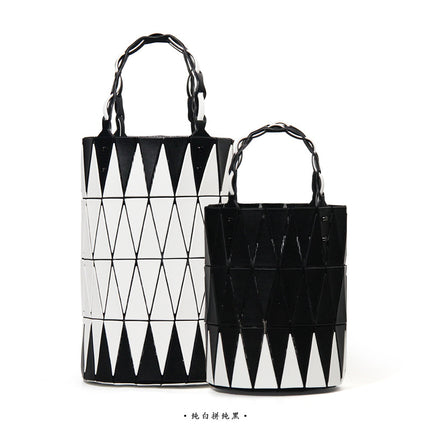 2025 New Arrival Vegetable Basket Handbag Japanese Geometric Rhomboid Bucket Bag Fashionable Simple Color Contrast Shoulder Underarm Bag