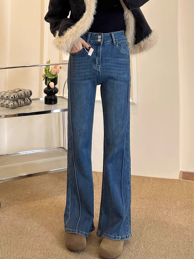Trendy Long-Leg Flared Jeans for Women 2025 Autumn New Slim Fit High-Waisted Stretch Floor-Length Versatile Jeans
