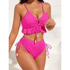Rose red ruffled bikini / S