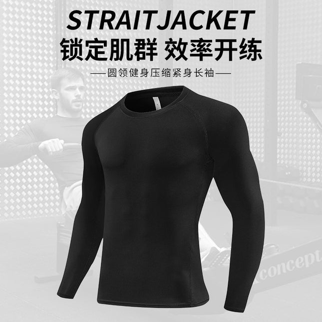 Amazon Pro Quick-Drying Tights Men's Printed Long-Sleeved Sports Running Fitness Compression Clothing Round Neck T-Shirt Wholesale